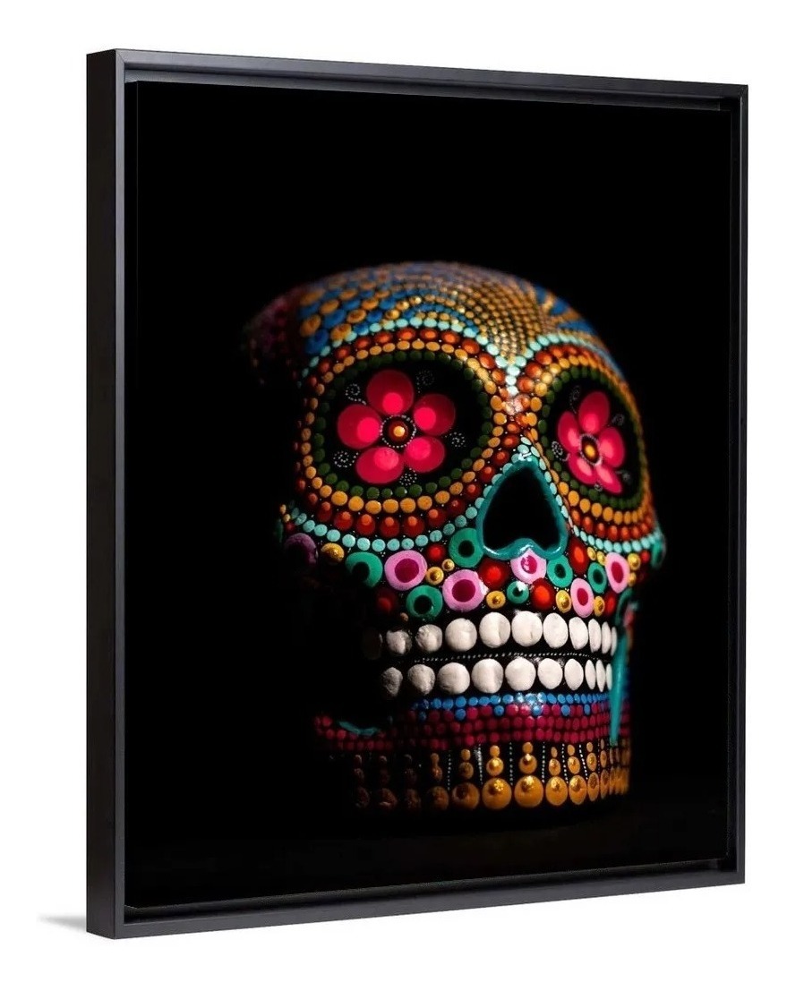 Cuadro Canvas Arte Mexicano Calavera Con Marco Flotante