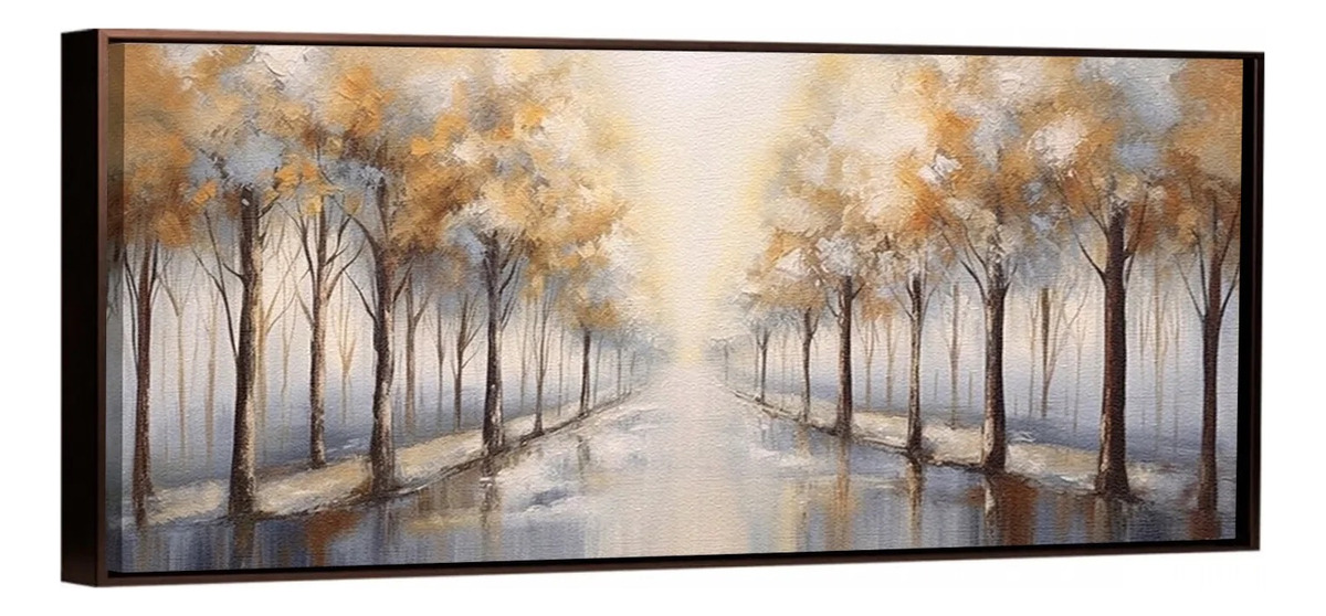 Cuadro Canvas  Paisaje Camino Árboles Moderno Marco Flotado