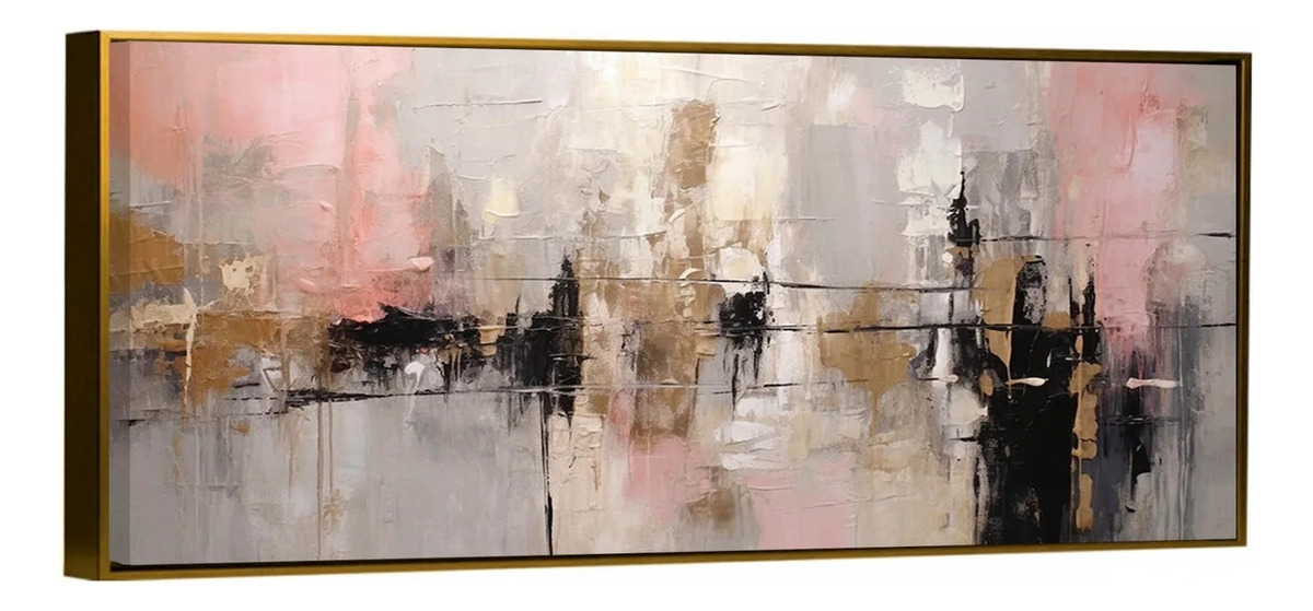 Cuadro Canvas Abstracto Rosa Con Marco Flotado Soft Dream