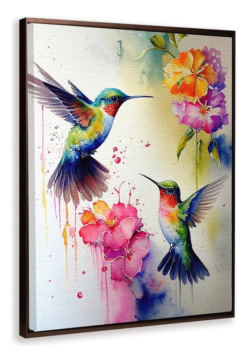 Foto 2 pulgar | Cuadro Colibrí Acuarela En Canva Colibríes Colores Con Marco