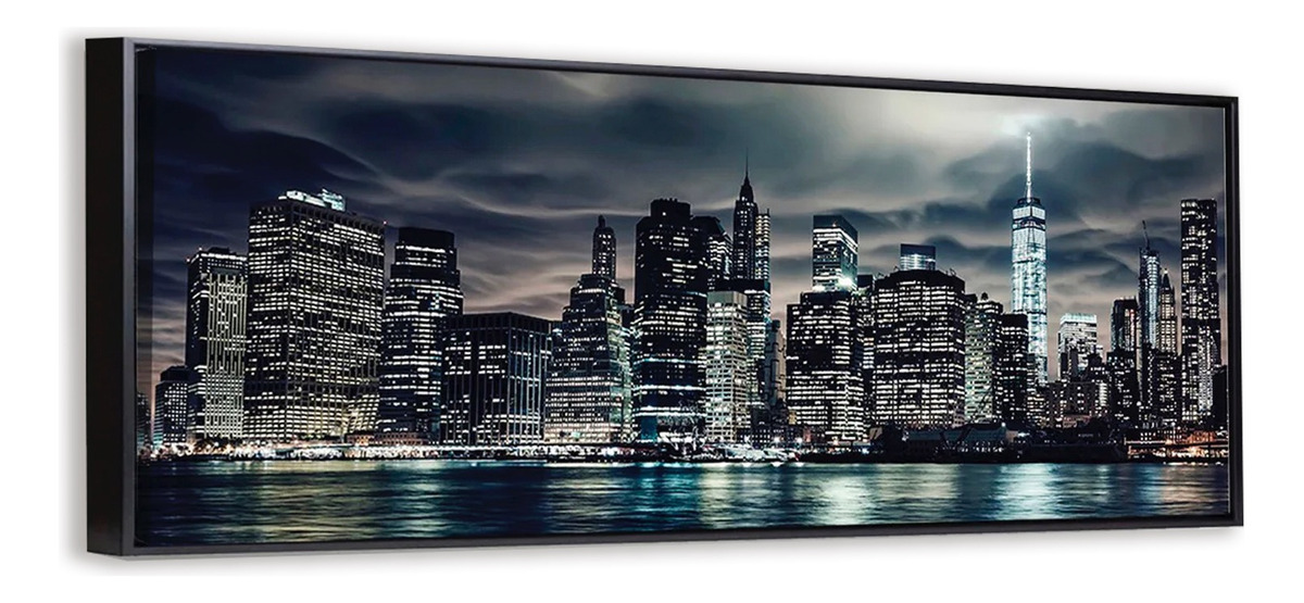 Cuadro Ciudad Nueva York  Moderno En Canvas Con Marco Flotante Negro