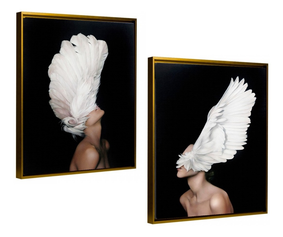 Set Cuadros Canvas Con Marcos Flotantes Mujeres Alas Moderno