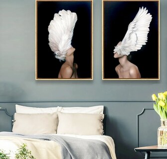 Foto 2 | Set Cuadros Canvas Con Marcos Flotantes Mujeres Alas Moderno