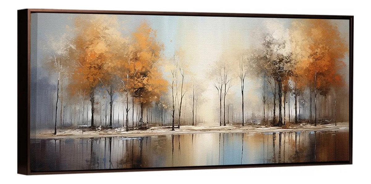 Cuadro Canvas Abstracto Paisaje Árboles Modern Marco Flotado