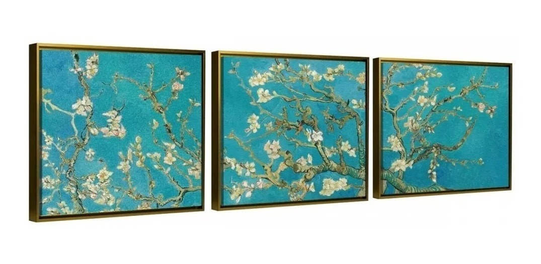 Tríptico Van Gogh Blossoming Almond Con Marco Flotante