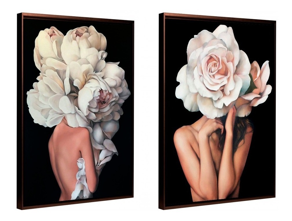 Cuadros Canvas Con Marcos Flotantes Mujeres Flores