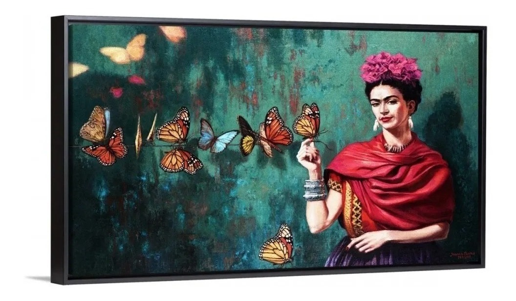 Cuadro Canvas Frida Kahlo Con Marco Flotante Plata