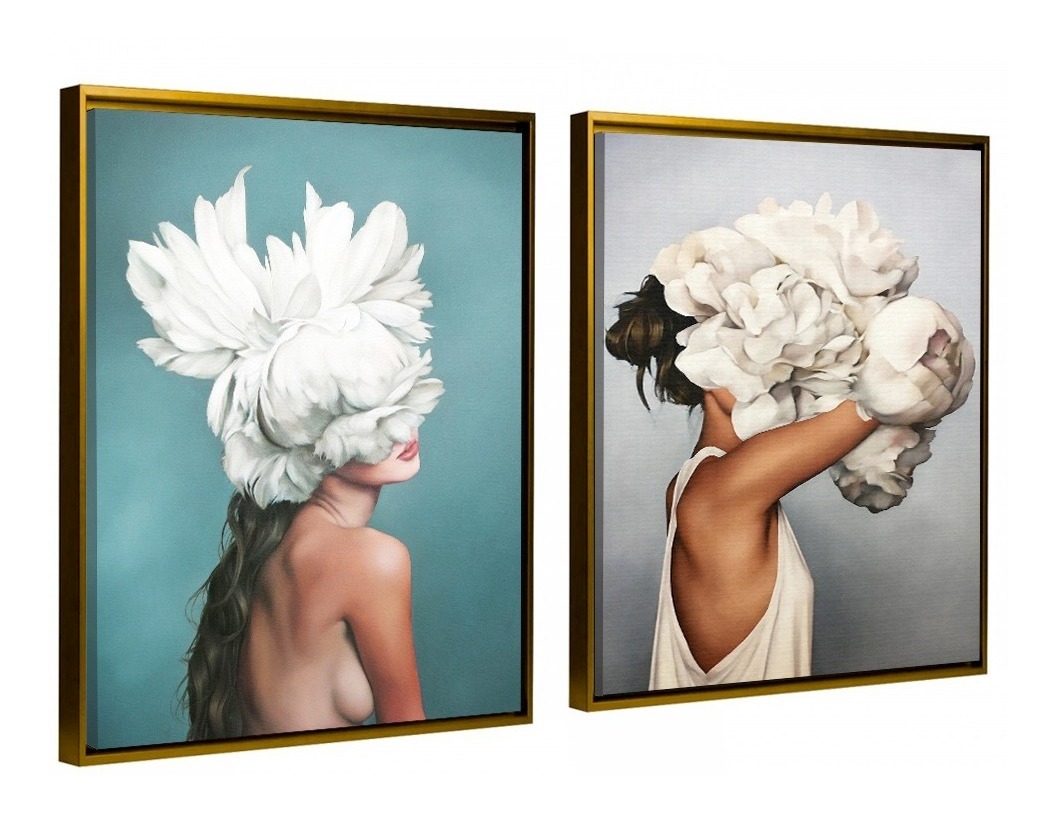 Cuadros Canvas Con Marcos Flotantes Mujeres Flores