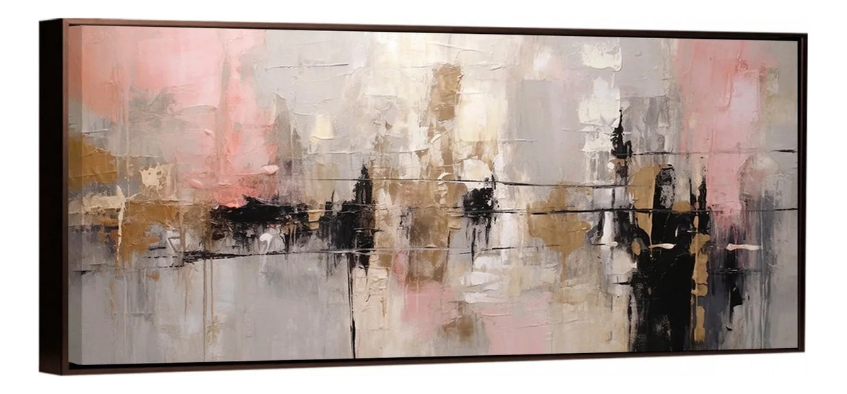 Cuadro Canvas Abstracto Rosa Con Marco Flotado Soft Dream