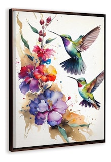 Foto 1 | Cuadro Colibrí Acuarela En Canva Colibríes Colores Con Marco