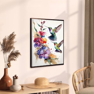 Foto 2 | Cuadro Colibrí Acuarela En Canva Colibríes Colores Con Marco