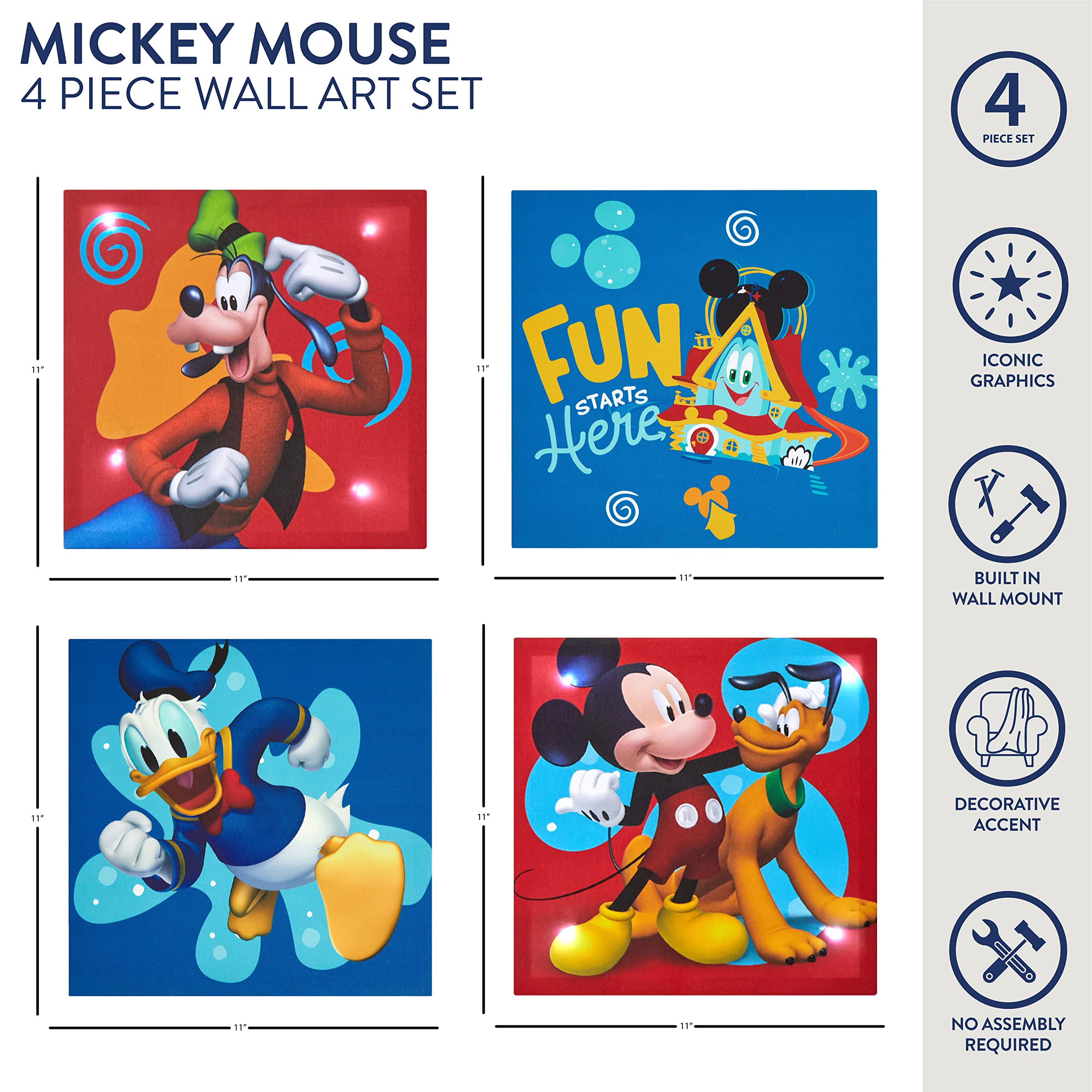 Foto 3 pulgar | Set De Arte De Pared Led En Lienzo Idea Nuova Disney Mickey Mouse - Venta Internacional.