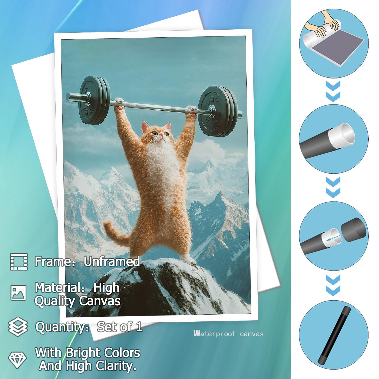 Foto 2 | Lienzo Decorativo Para Pared, Divertido, Con Forma De Gato, Levantamiento De Pesas, Gimnasio, 40 X 6 - Venta Internac