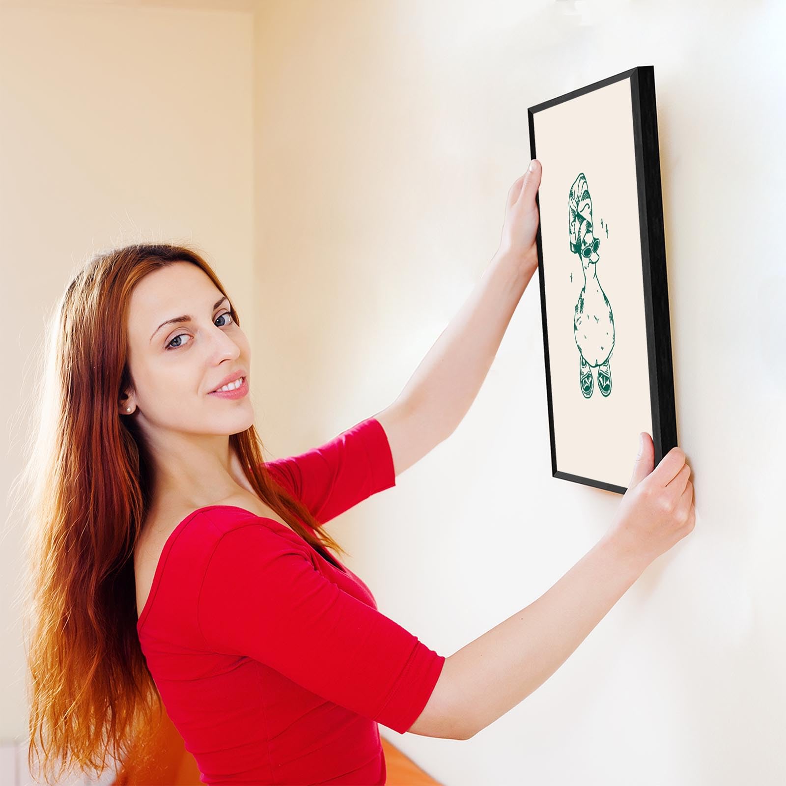 Foto 4 pulgar | Póster Decorativo De Pared Para Baño Con Diseño De Pato Verde, 40 X 60 Cm, Marco Negro - Venta Internacional.