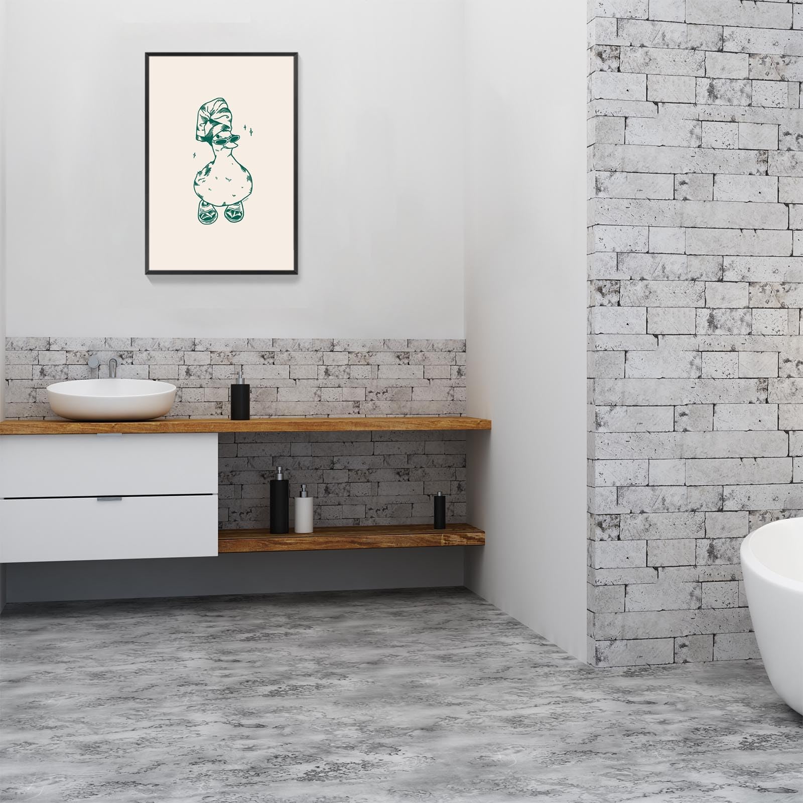 Foto 5 pulgar | Póster Decorativo De Pared Para Baño Con Diseño De Pato Verde, 40 X 60 Cm, Marco Negro - Venta Internacional.