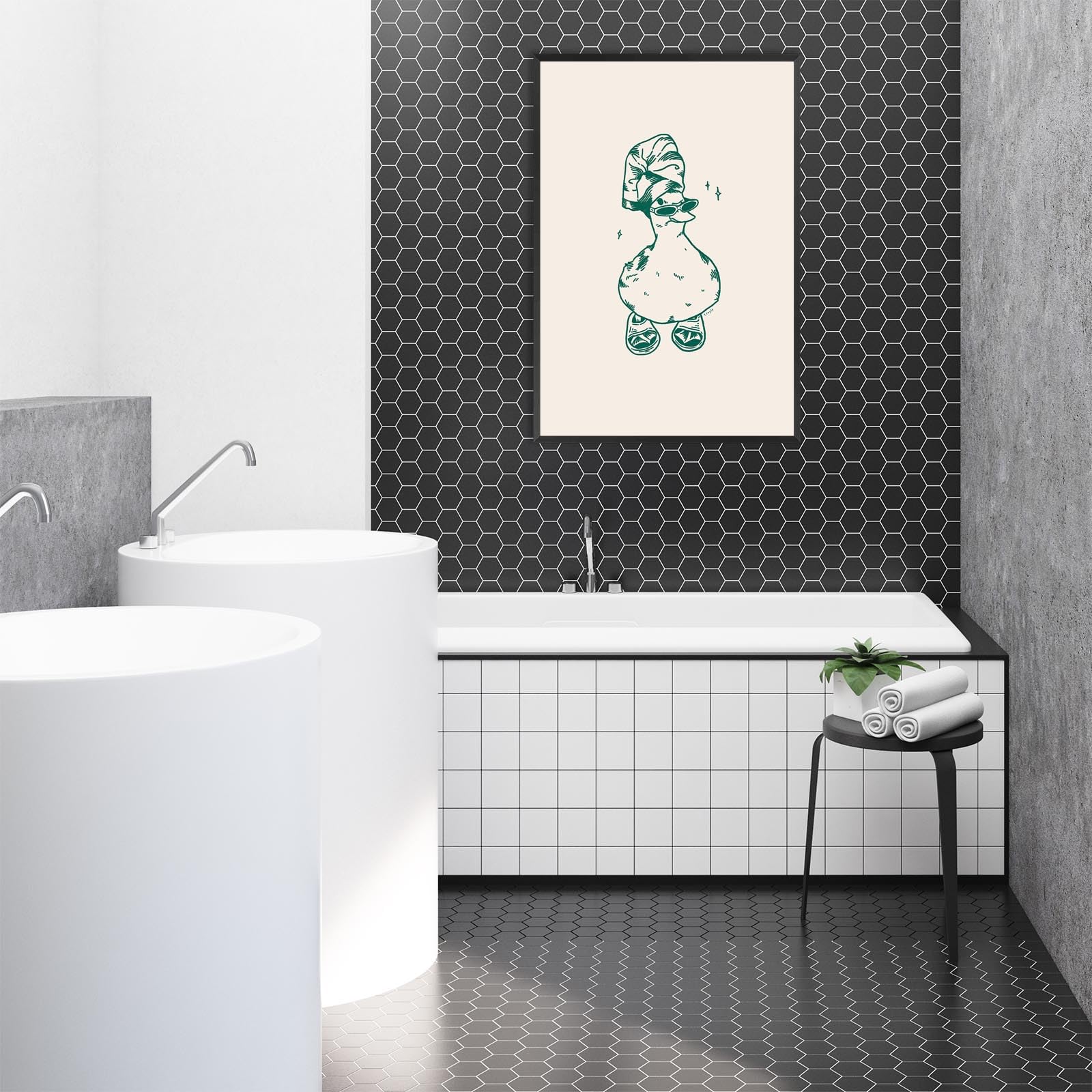 Foto 8 pulgar | Póster Decorativo De Pared Para Baño Con Diseño De Pato Verde, 40 X 60 Cm, Marco Negro - Venta Internacional.