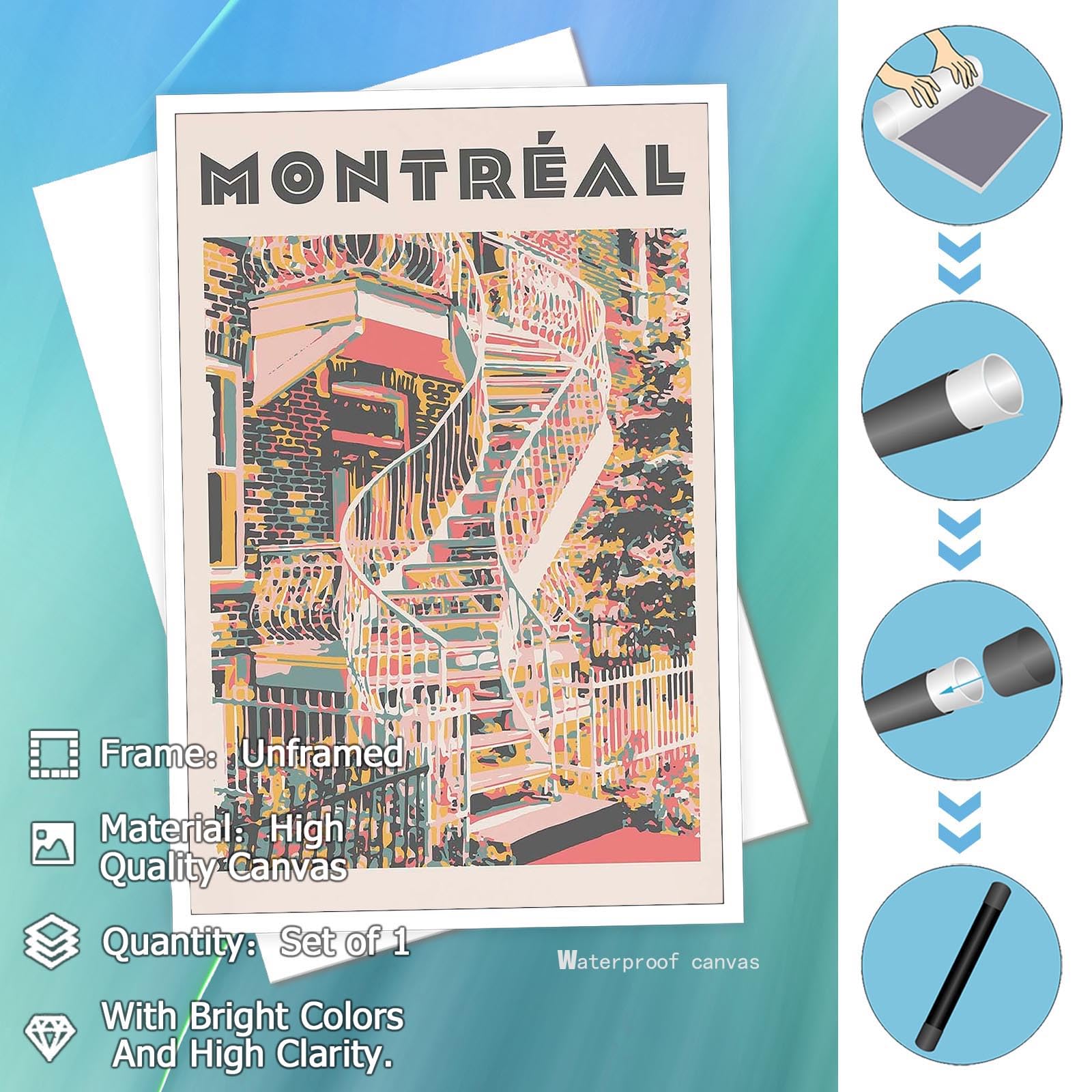 Foto 3 pulgar | Cuadro Mural Vintage Con Paisaje De La Ciudad De Montreal, 40 X 60 Cm, Impresión Sobre Lienzo - Venta Internacional.