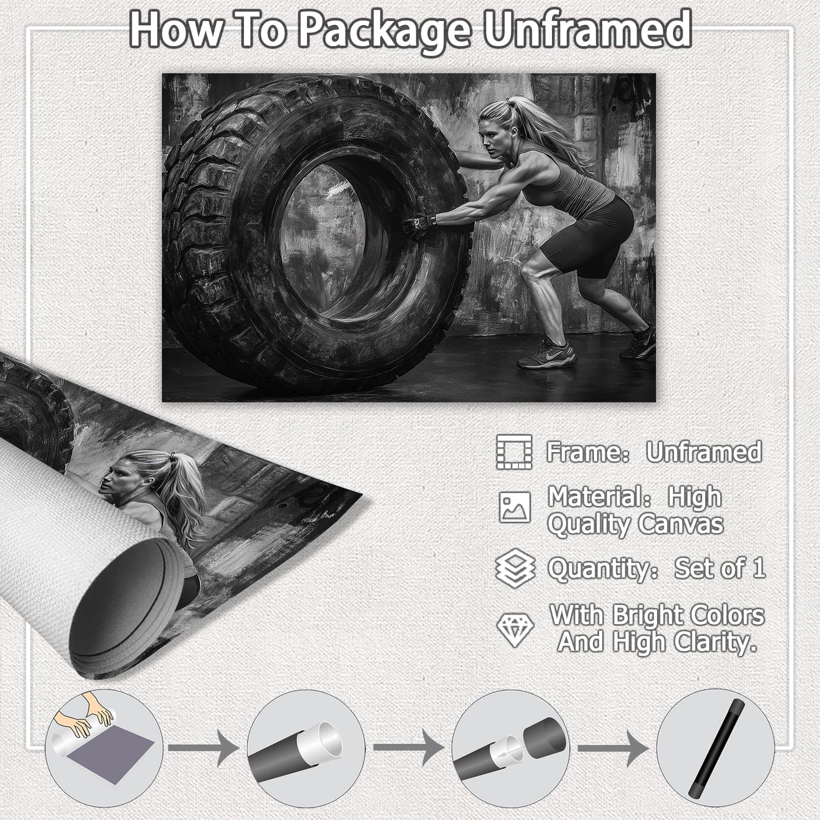 Foto 3 pulgar | Póster Mural En Blanco Y Negro Para Mujeres Con Motivación Para Hacer Ejercicio - Venta Internacional.