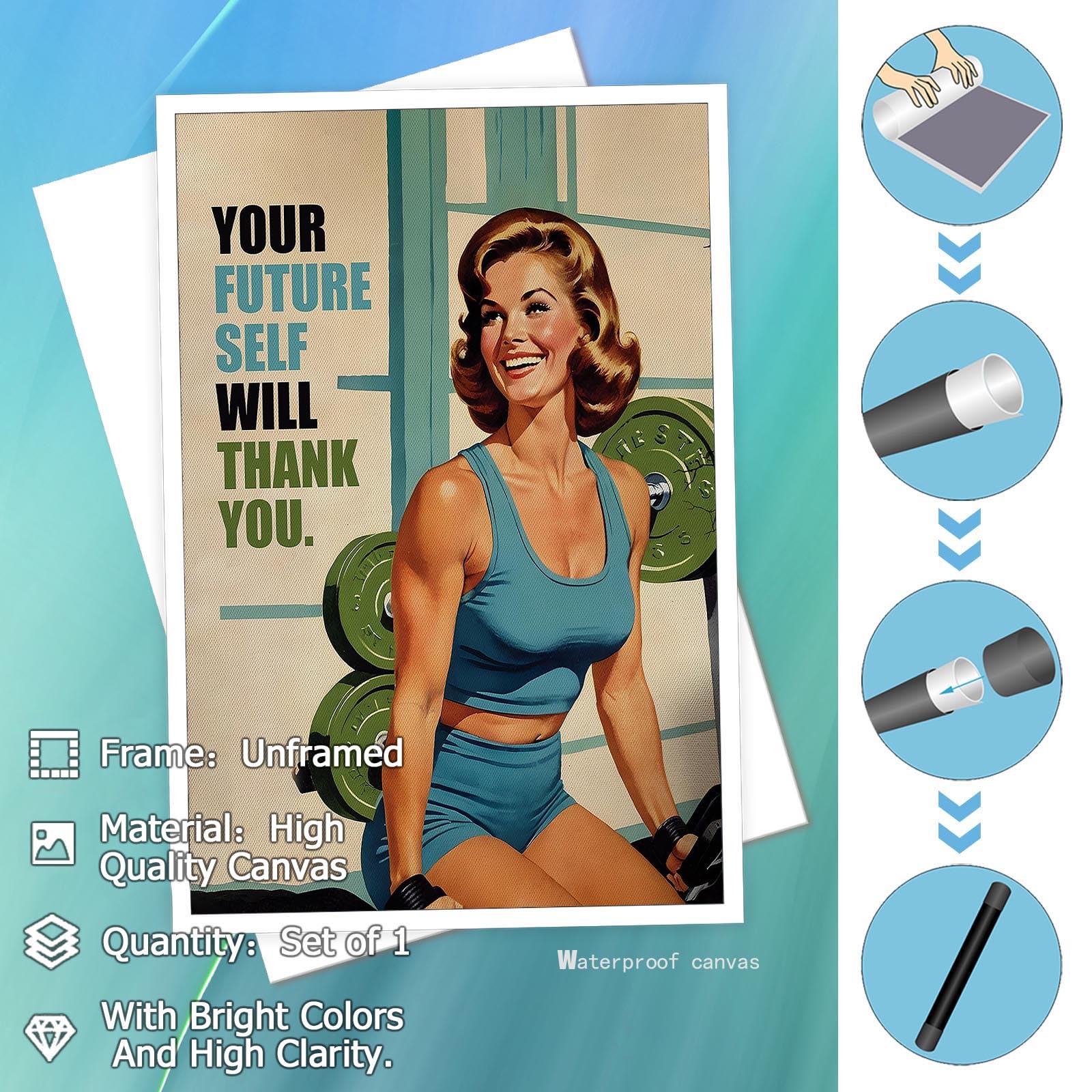 Foto 2 | Pósteres De Lienzo Retro Para Gimnasio, Niña, Ejercicio, Pared, 40 X 60 Cm - Venta Internacional.