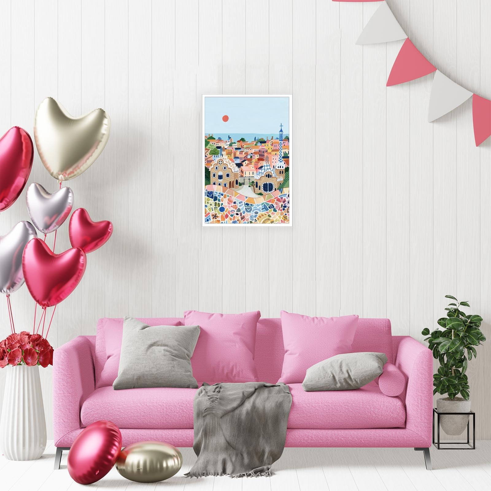 Foto 4 pulgar | Pósteres Sobre Lienzo Para Pared, Paisaje De La Ciudad De Barcelona, 40 X 60 Cm - Venta Internacional.
