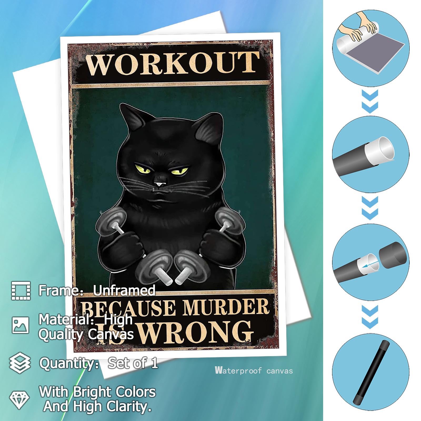 Foto 3 pulgar | Póster De Lona Divertido Con Forma De Gato Negro, Entrenamiento, Gimnasio, Gato, Sin Marco - Venta Internacional.