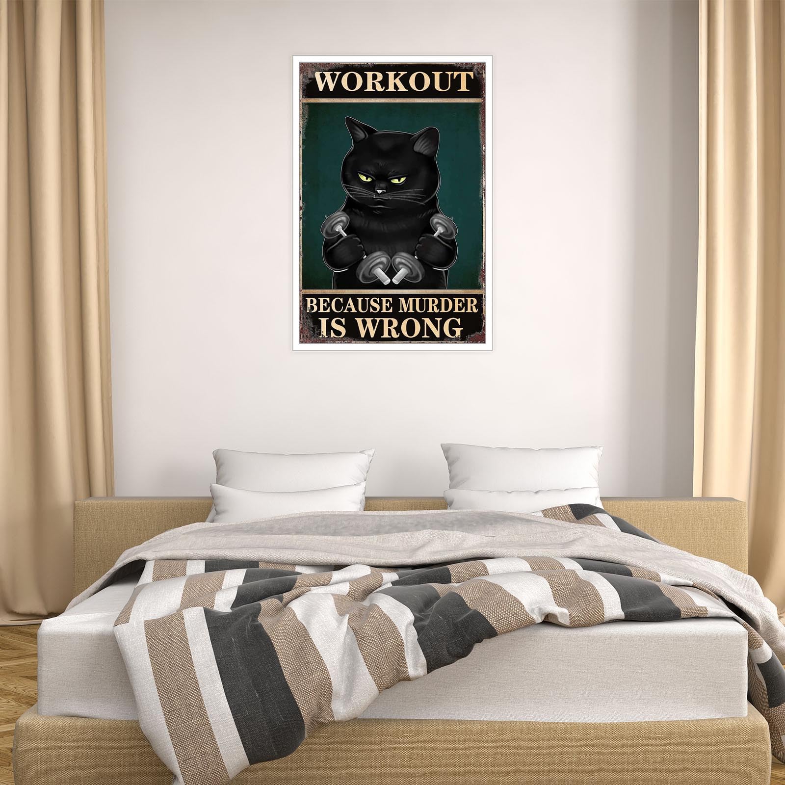 Foto 4 pulgar | Póster De Lona Divertido Con Forma De Gato Negro, Entrenamiento, Gimnasio, Gato, Sin Marco - Venta Internacional.