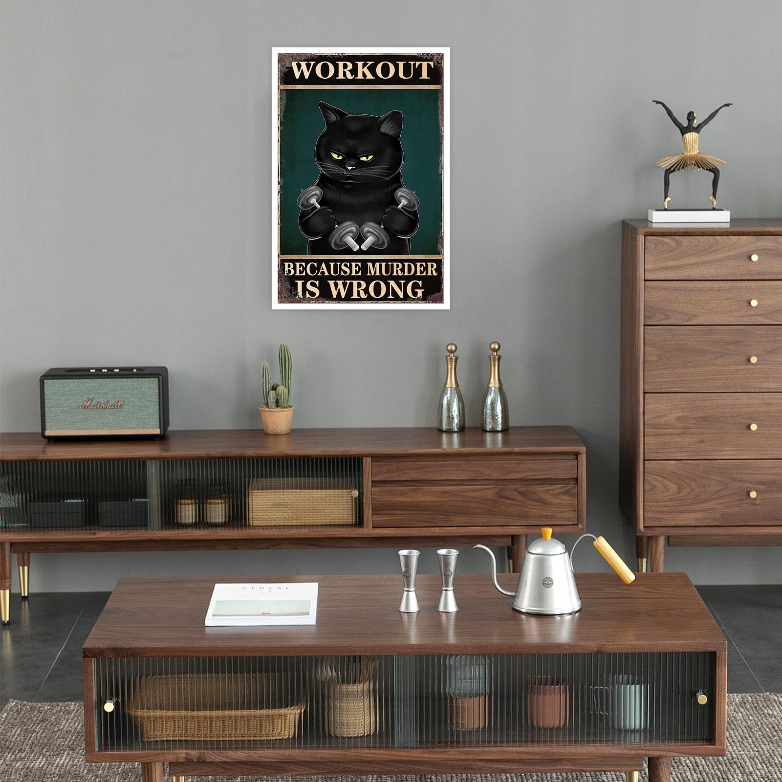 Foto 6 | Póster De Lona Divertido Con Forma De Gato Negro, Entrenamiento, Gimnasio, Gato, Sin Marco - Venta Internacional.