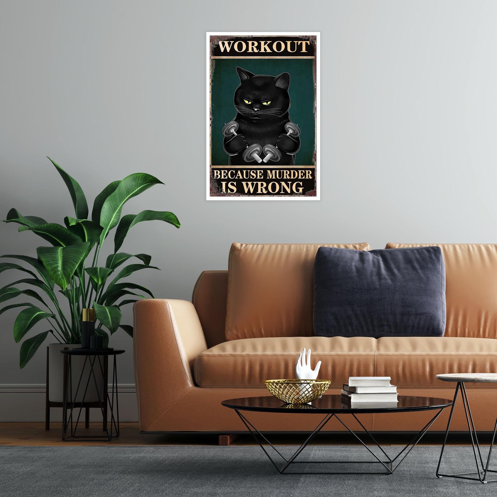 Foto 7 | Póster De Lona Divertido Con Forma De Gato Negro, Entrenamiento, Gimnasio, Gato, Sin Marco - Venta Internacional.