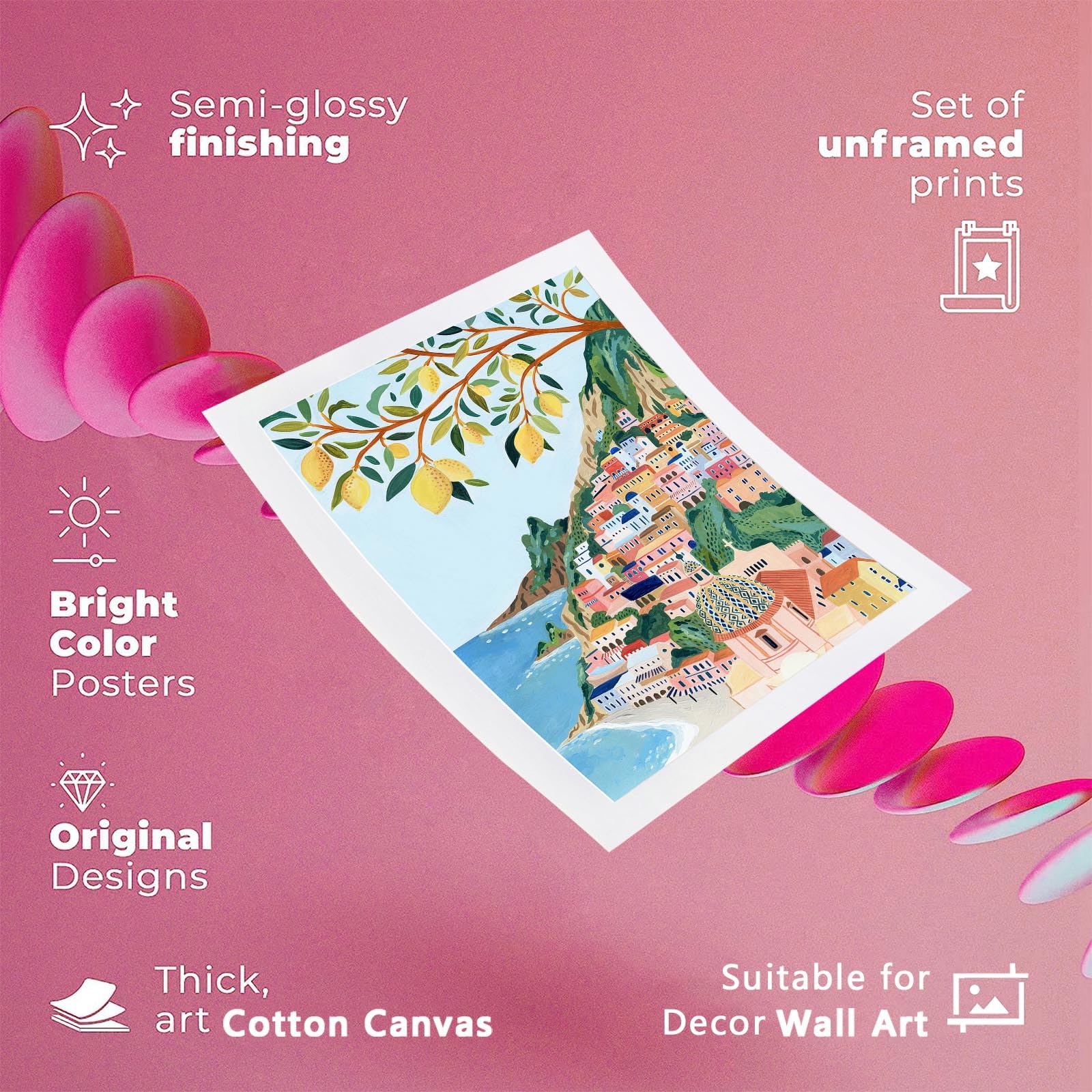 Foto 2 | Póster Mural Moderno Con Paisajes De La Costa De Amalfi, Italia, 40 X 60 Cm - Venta Internacional.