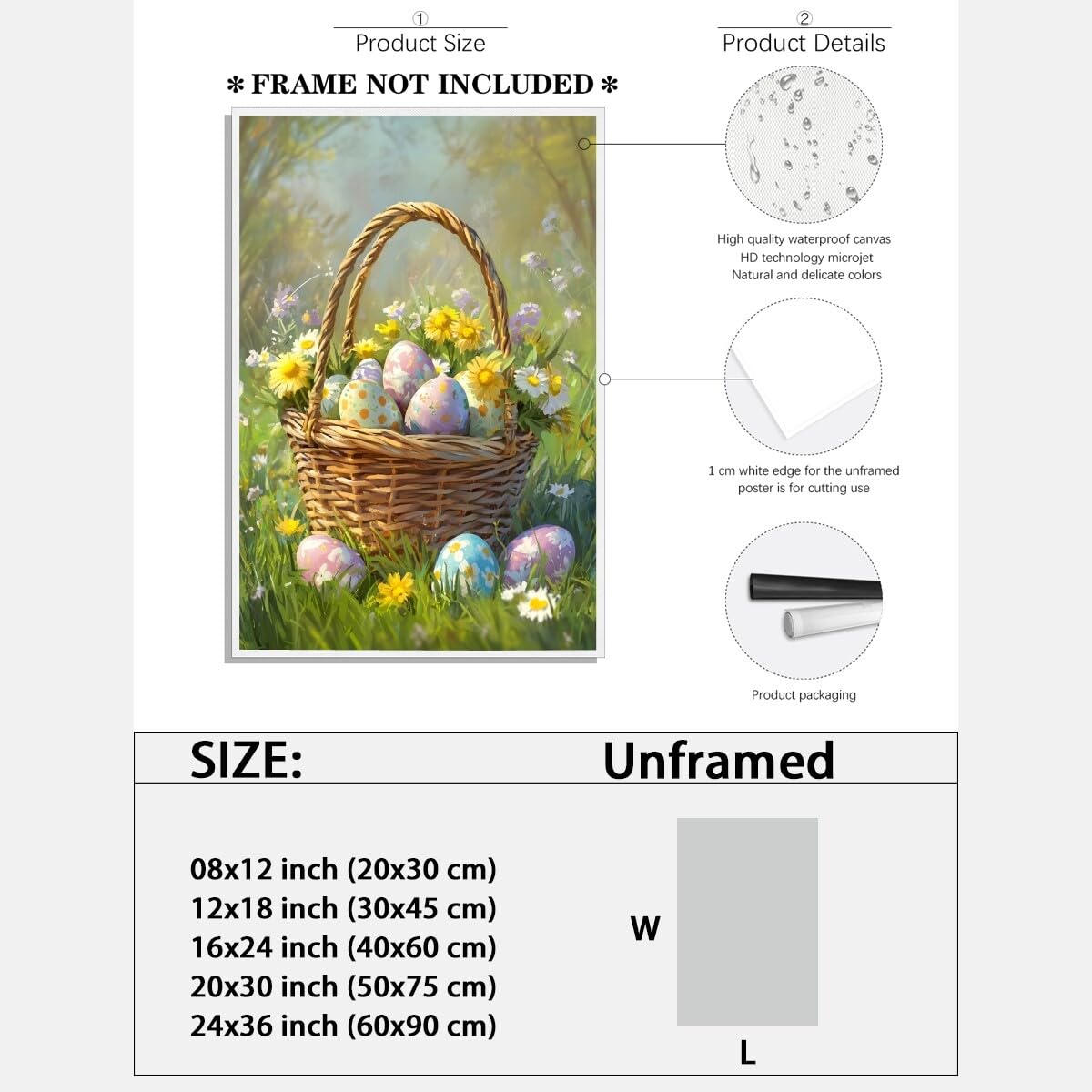Foto 3 pulgar | Lienzo Para Pared Con Estampado De Huevos De Pascua, Estilo Vintage, Primavera, 40 X 60 Cm - Venta Internacional.