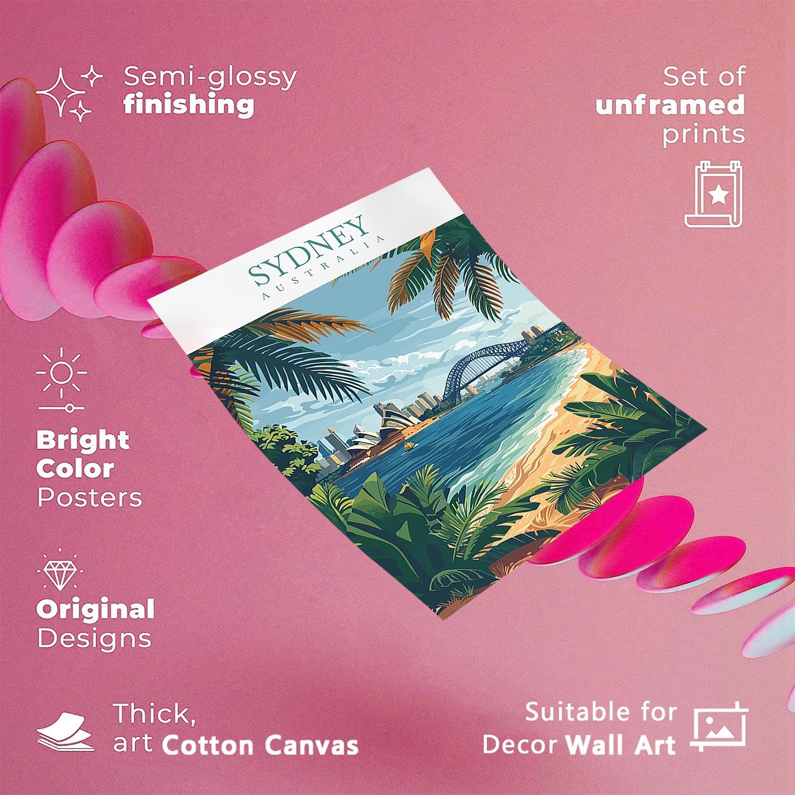 Foto 2 | Pósteres En Lienzo Para Pared Con Paisajes De La Ciudad De Sídney, Viajes, 40 X 60 Cm - Venta Internacional.