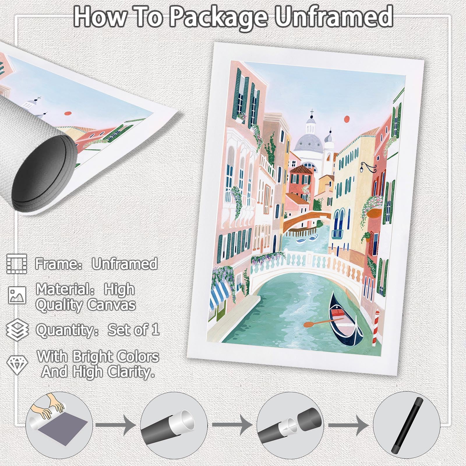 Foto 3 pulgar | Pósteres De Lienzo Modernos Con Paisajes De Venecia, Ciudad De Italia, 40 X 60 Cm - Venta Internacional.