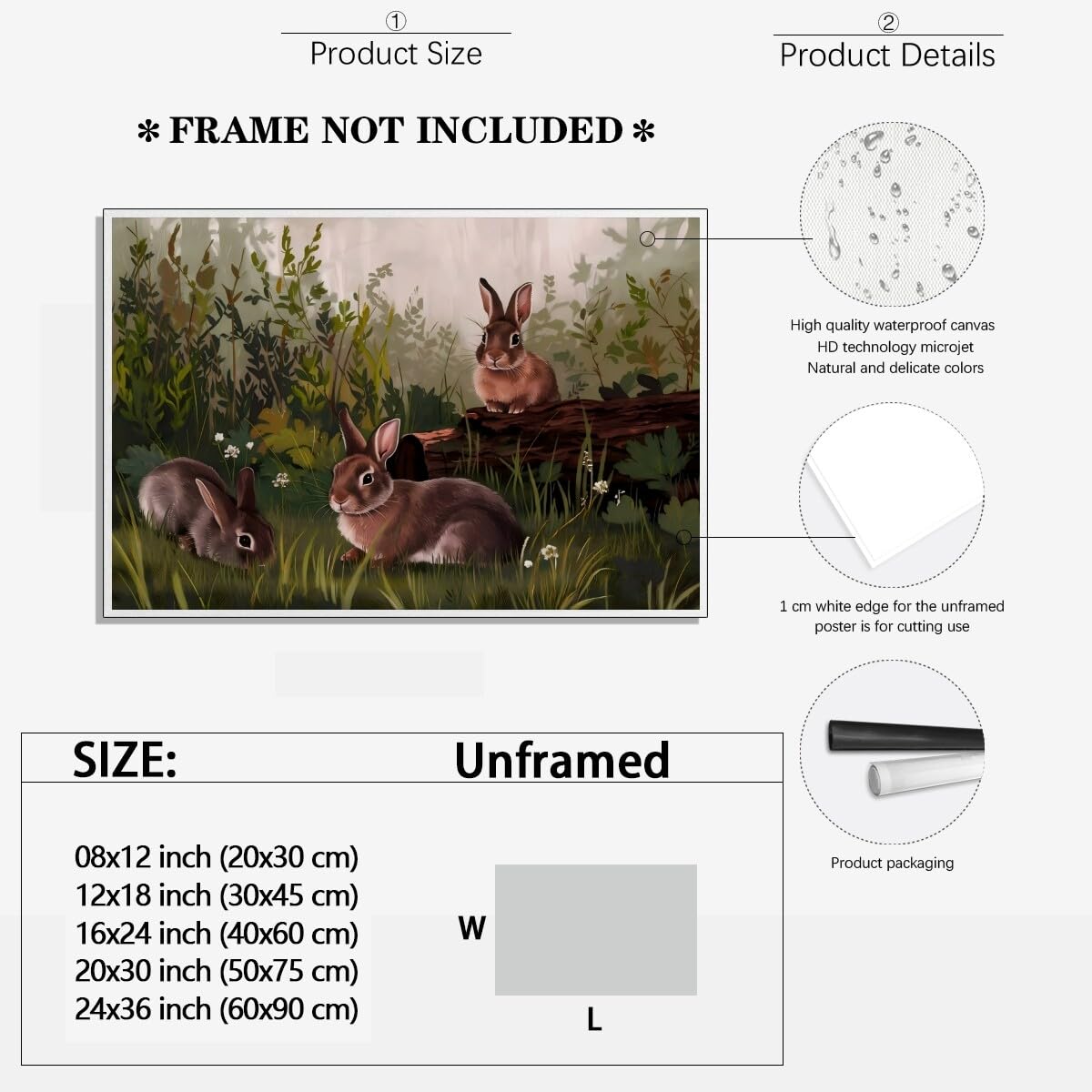 Foto 2 | Lienzo Decorativo Vintage Con Diseño De Conejos De Pascua, 40 X 60 Cm - Venta Internacional.