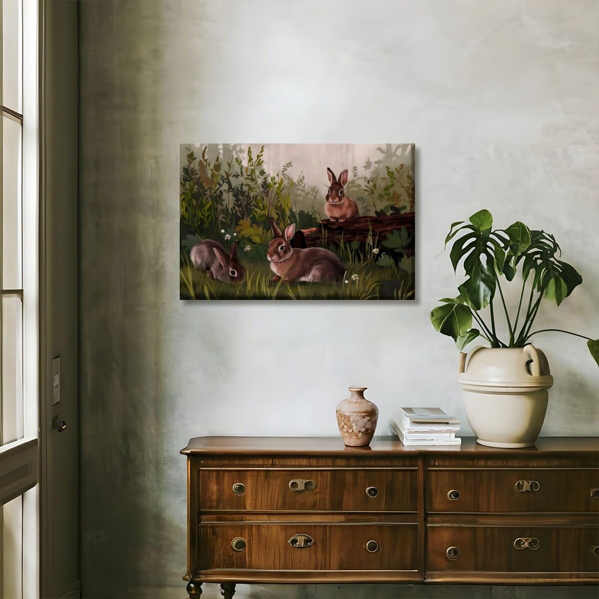 Foto 7 | Lienzo Decorativo Vintage Con Diseño De Conejos De Pascua, 40 X 60 Cm - Venta Internacional.