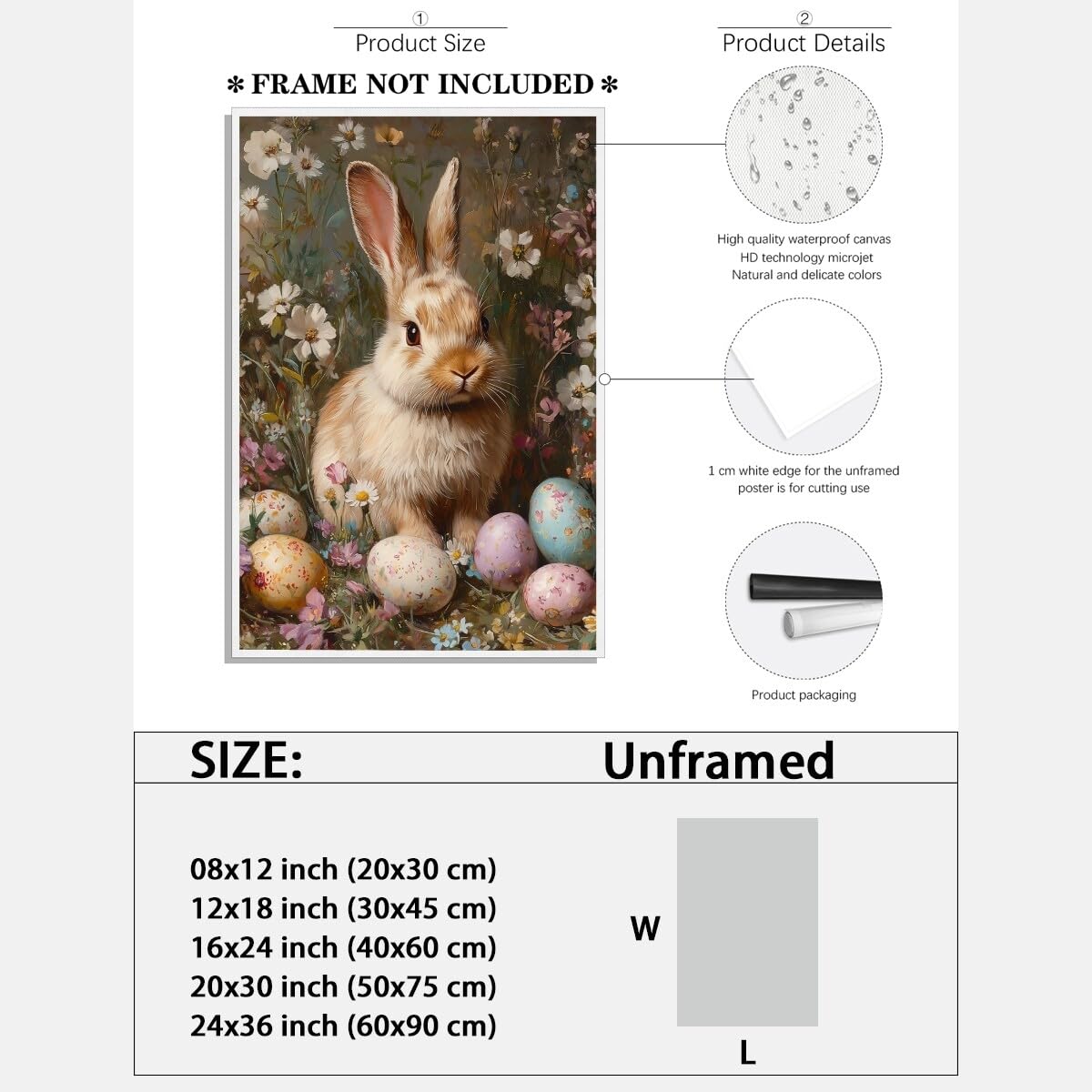 Foto 3 pulgar | Lienzo Decorativo Vintage Con Forma De Huevo De Conejo De Pascua, 40 X 60 Cm, Sin Marco - Venta Internacional.