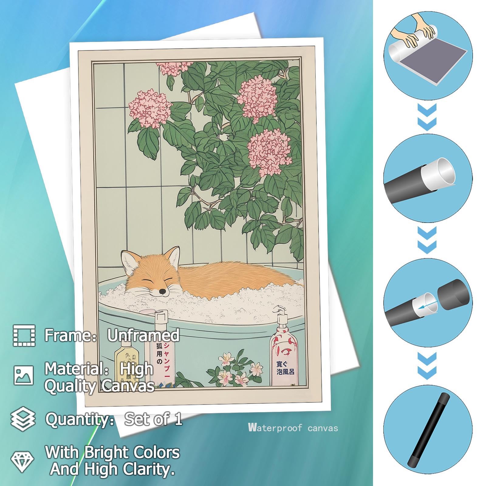Foto 2 | Lámina De Pared Con Diseño De Zorro Japonés Para Baño, 40 X 60 Cm, Sin Marco - Venta Internacional.