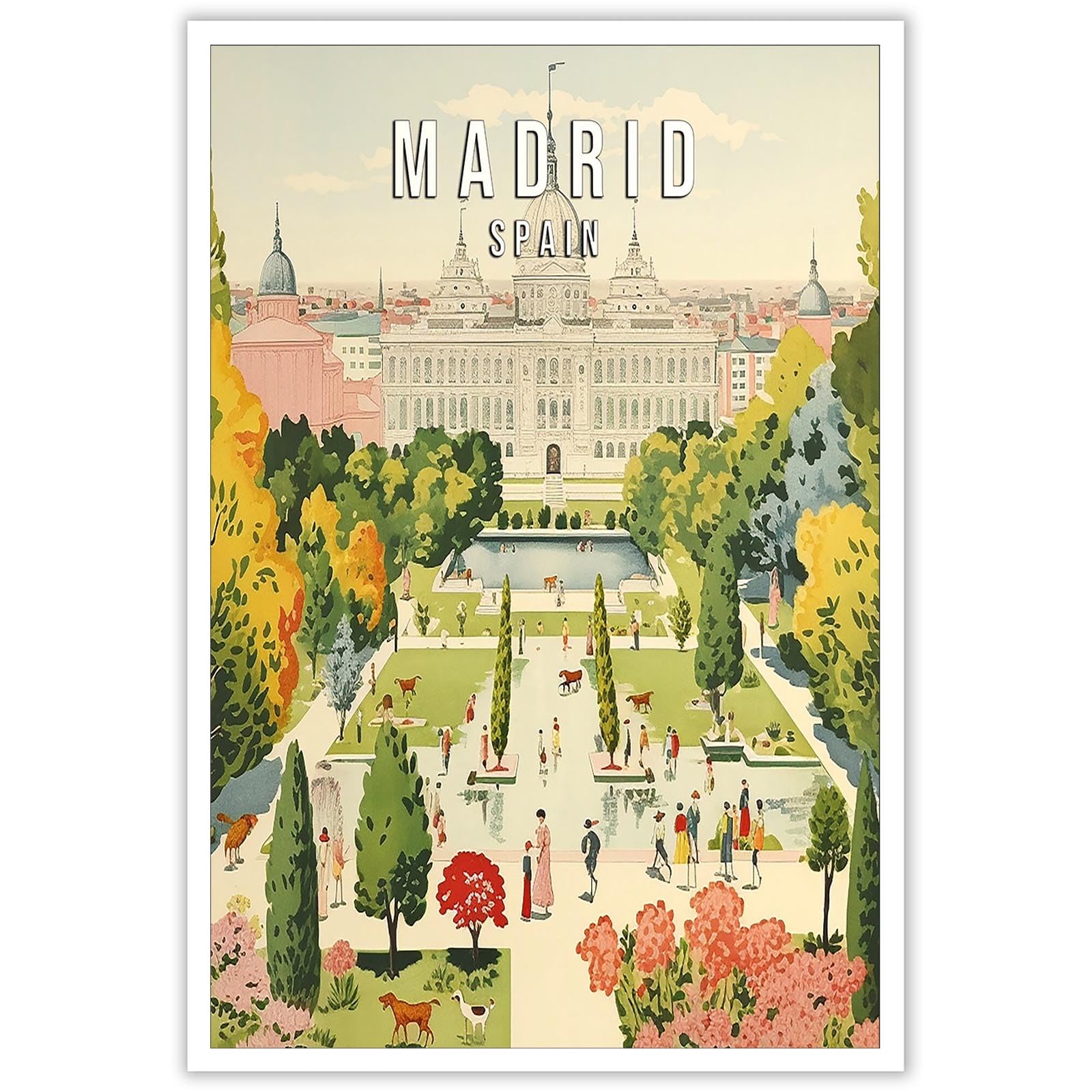 Decoración Mural Vintage Con Paisaje De La Ciudad De Madrid, Estilo Retro, España, 40 X 60 Cm - Venta Internacional.