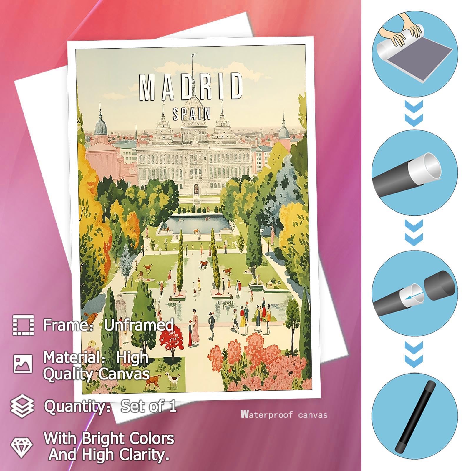 Foto 3 pulgar | Decoración Mural Vintage Con Paisaje De La Ciudad De Madrid, Estilo Retro, España, 40 X 60 Cm - Venta Internacional.