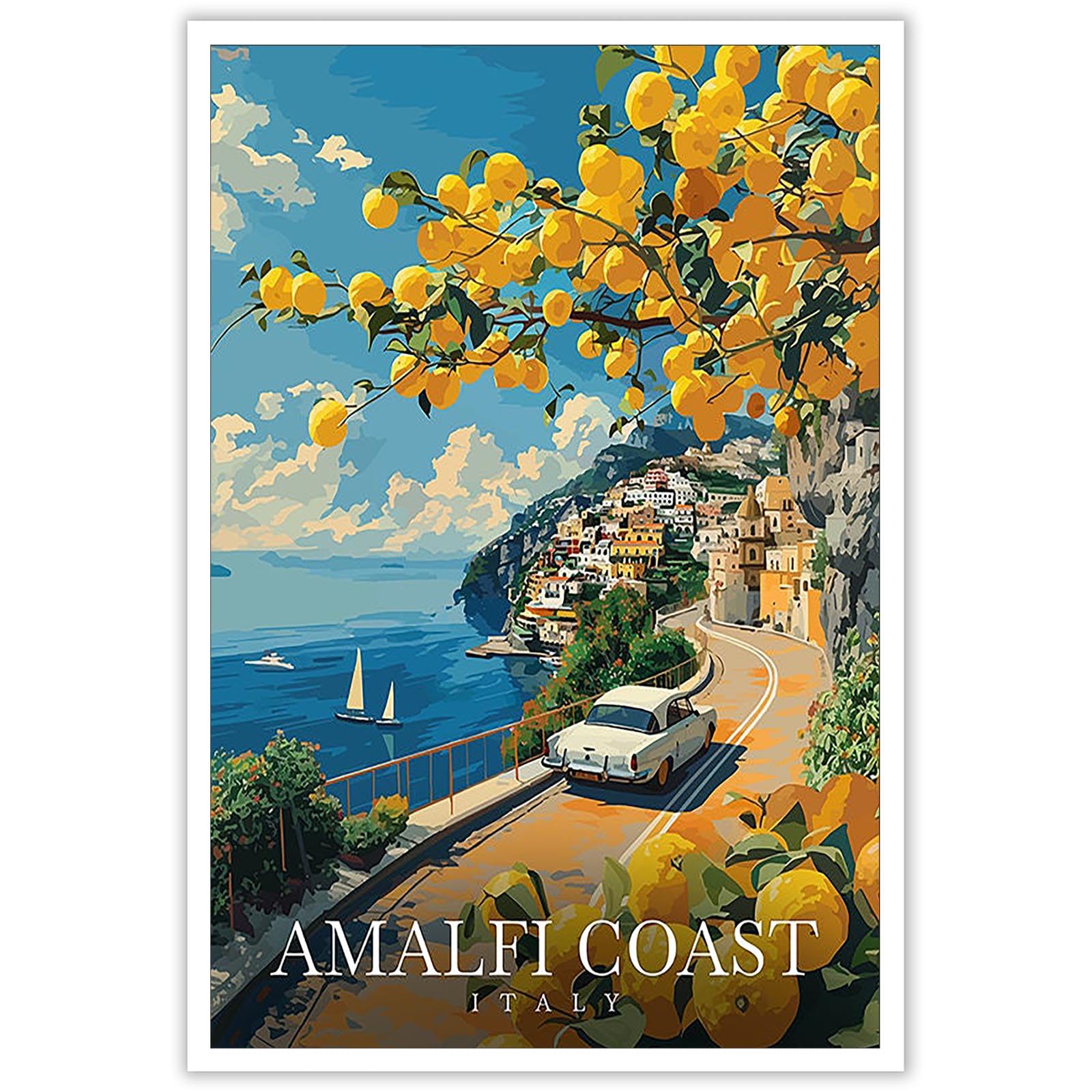 Póster Decorativo Vintage Con Paisajes De La Costa De Amalfi, Italia Retro - Venta Internacional.