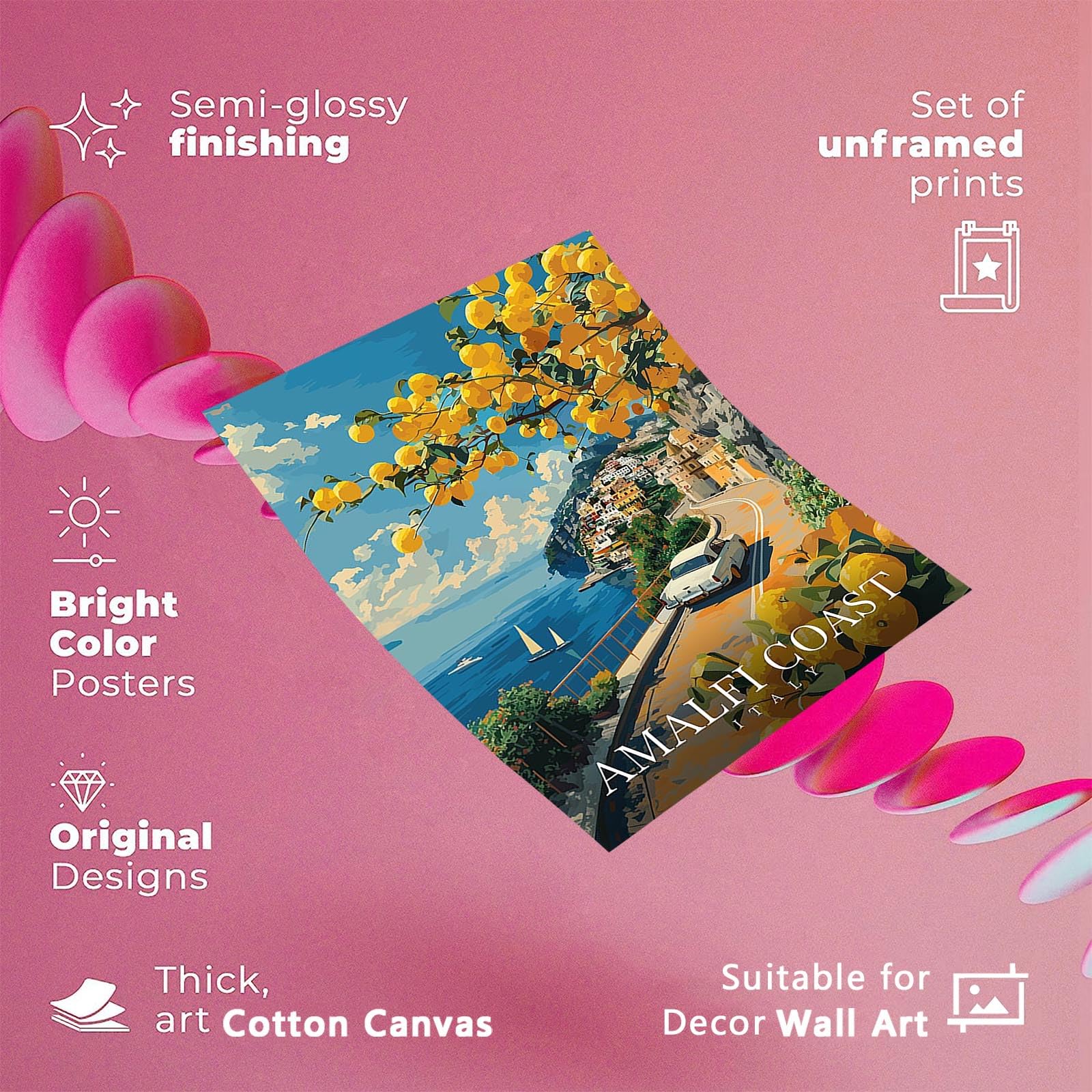 Foto 3 pulgar | Póster Decorativo Vintage Con Paisajes De La Costa De Amalfi, Italia Retro - Venta Internacional.