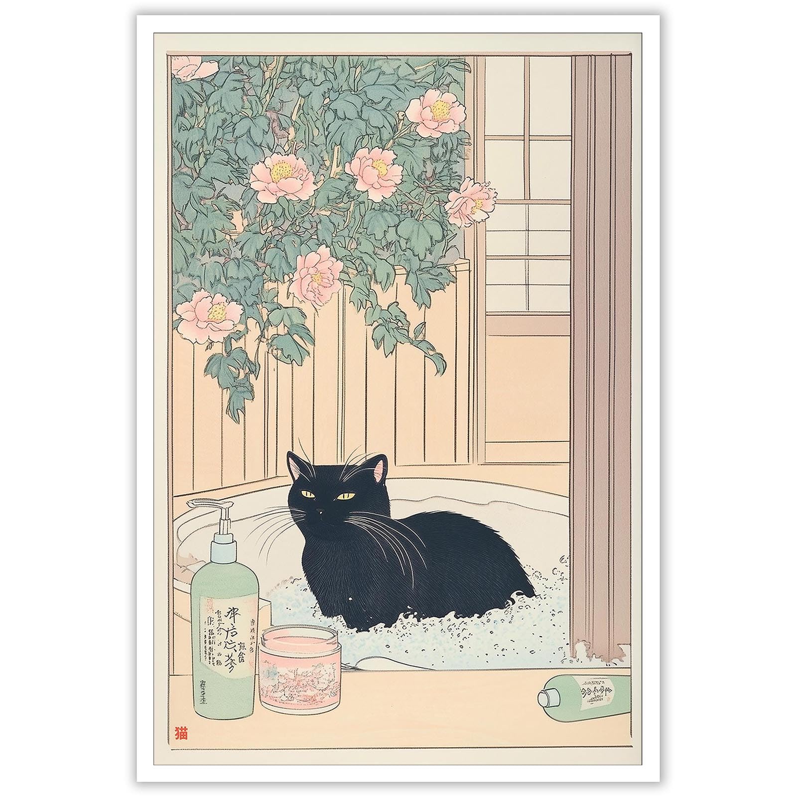 Lienzo Decorativo Para Pared Con Gato Negro Japonés, 40 X 60 Cm, Sin Marco - Venta Internacional.