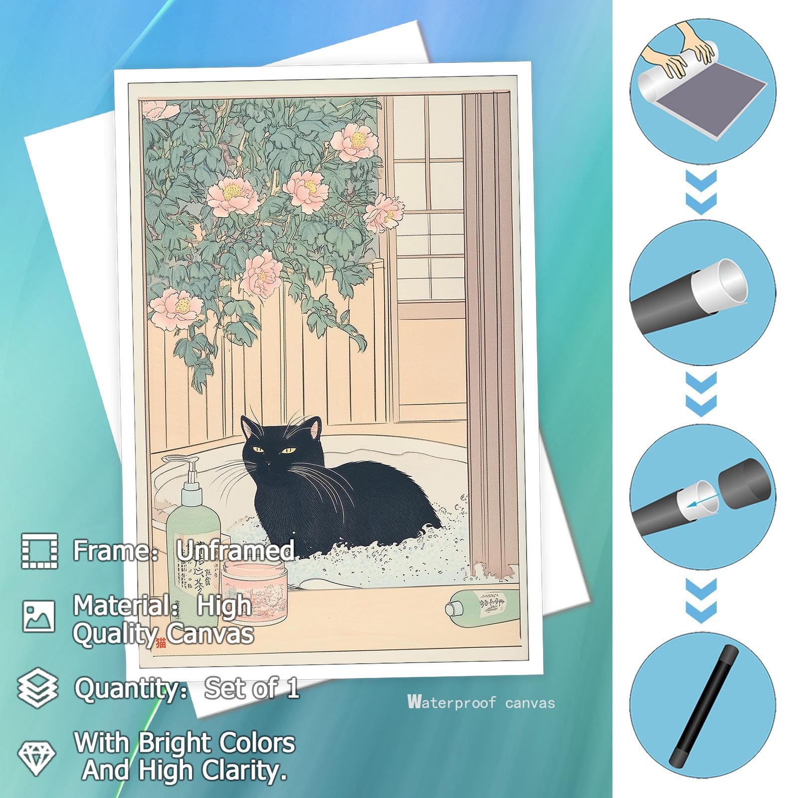 Foto 2 | Lienzo Decorativo Para Pared Con Gato Negro Japonés, 40 X 60 Cm, Sin Marco - Venta Internacional.