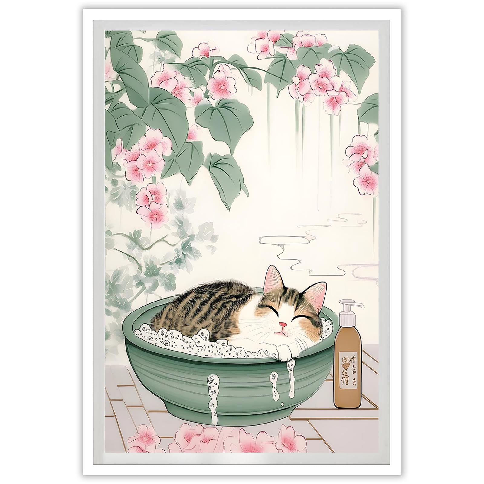 Foto 2 pulgar | Lienzo Decorativo Japonés Con Bonito Gato En La Bañera, 40 X 60 Cm - Venta Internacional.