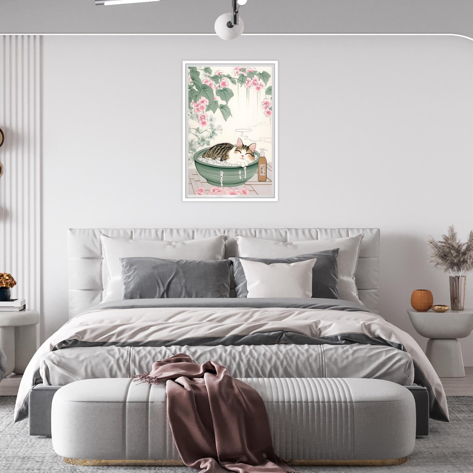 Foto 3 | Lienzo Decorativo Japonés Con Bonito Gato En La Bañera, 40 X 60 Cm - Venta Internacional.