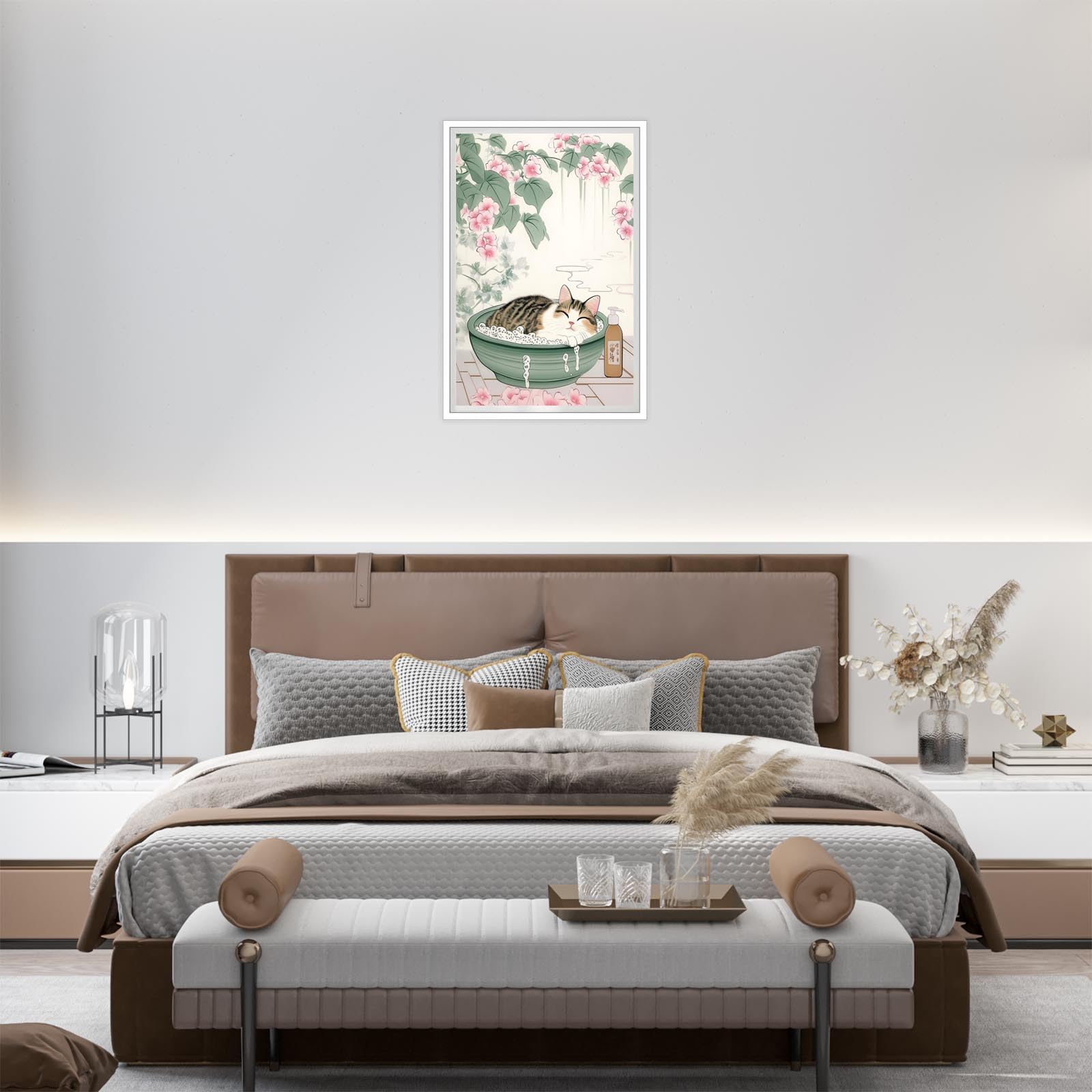 Foto 5 pulgar | Lienzo Decorativo Japonés Con Bonito Gato En La Bañera, 40 X 60 Cm - Venta Internacional.