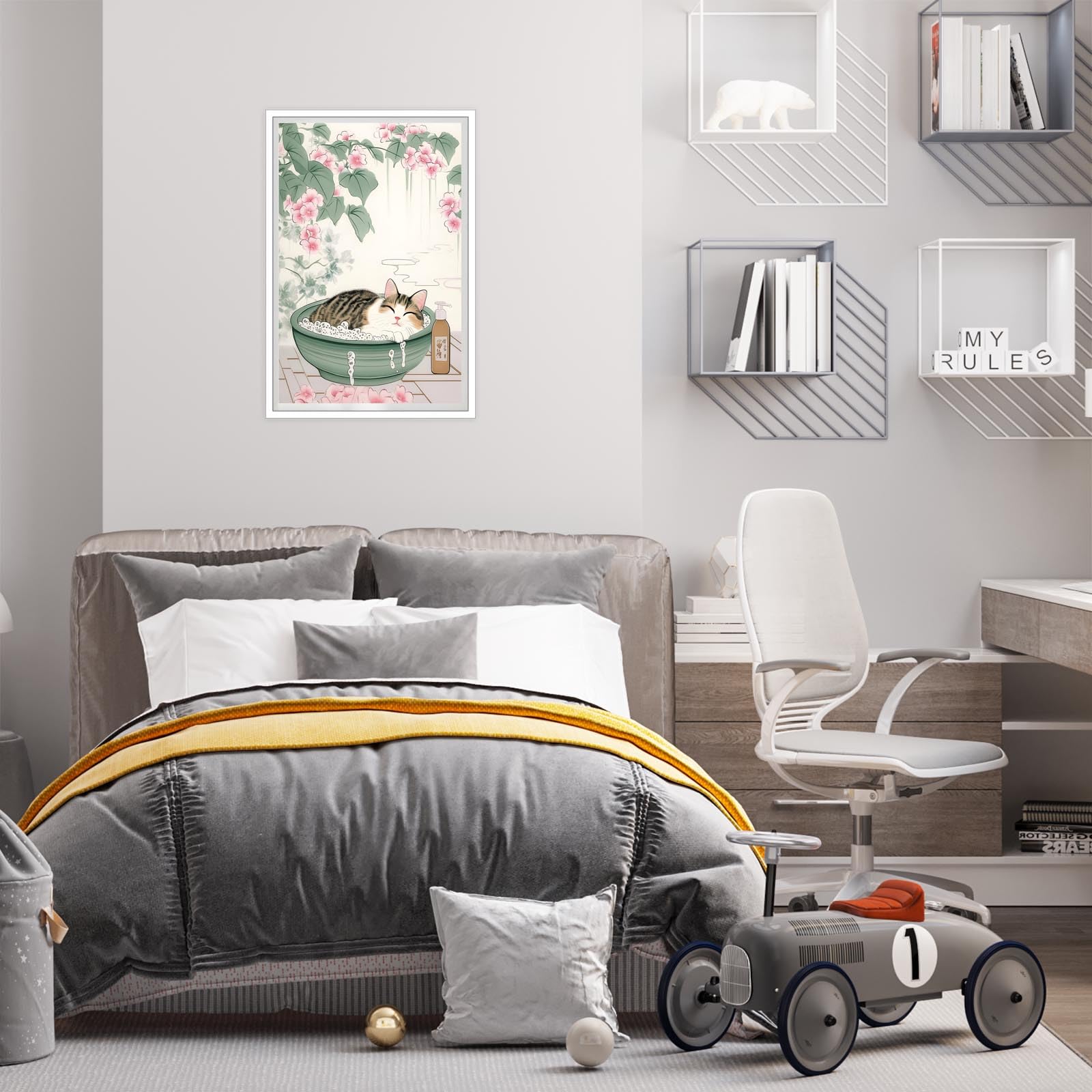 Foto 7 pulgar | Lienzo Decorativo Japonés Con Bonito Gato En La Bañera, 40 X 60 Cm - Venta Internacional.