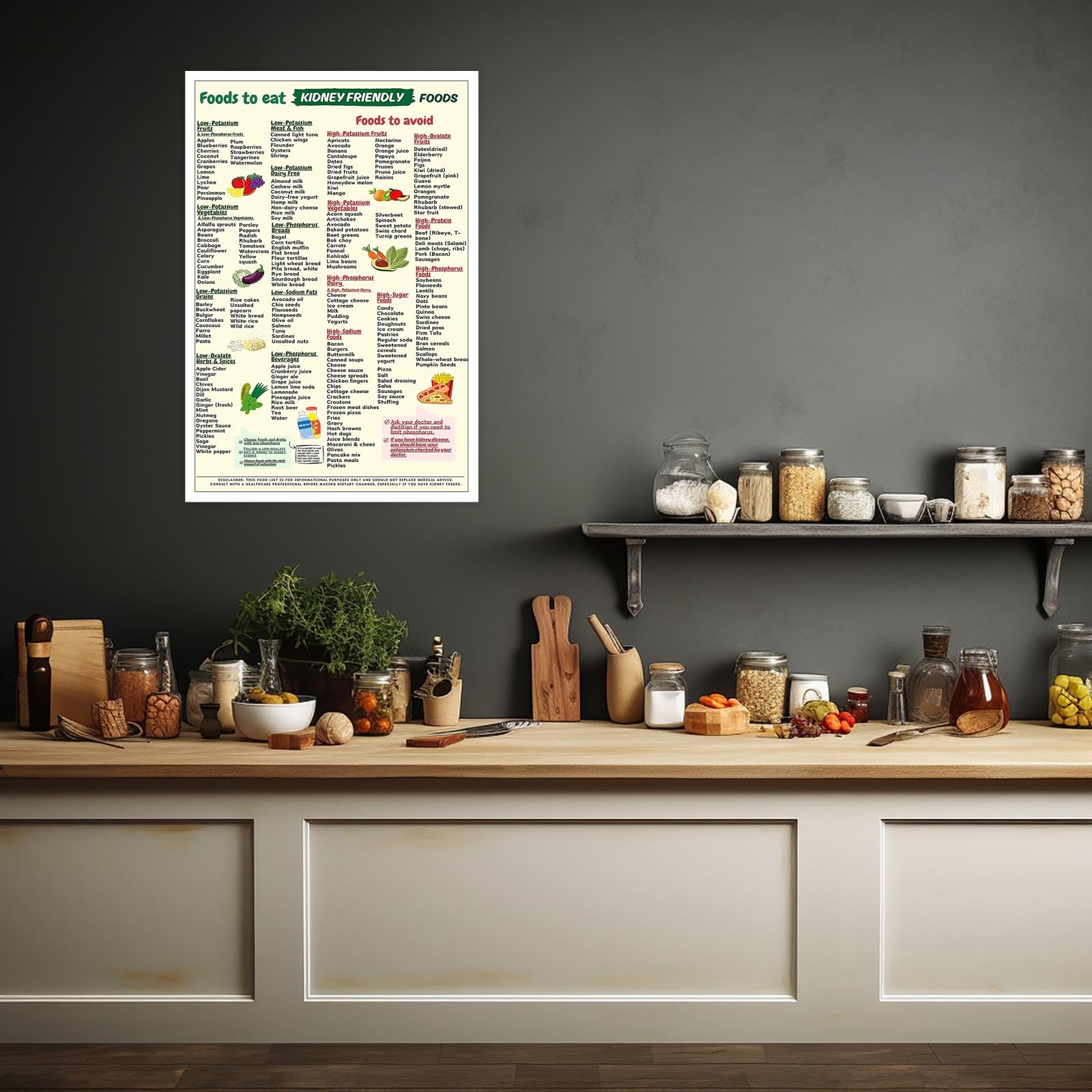 Foto 7 pulgar | Póster Sobre Lienzo Para Pared Con La Lista De Alimentos De Kidney Awareness, 40 X 60 Cm - Venta Internacional.