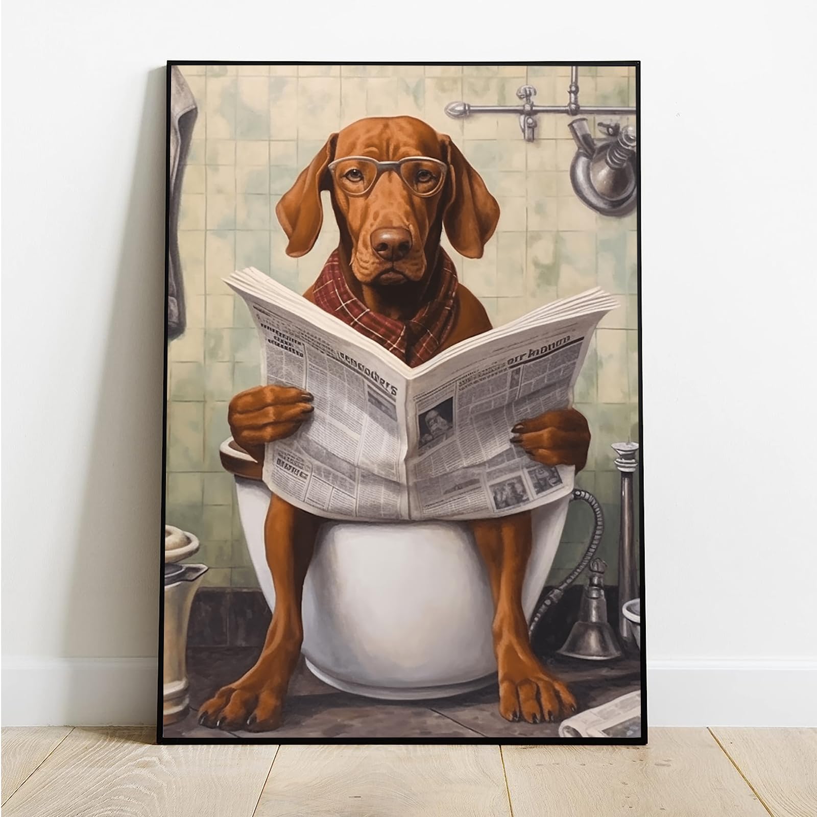 Foto 2 pulgar | Lienzo Decorativo Para Pared, Divertido Perro Leyendo El Periódico En El Inodoro, 40 X 60 Cm - Venta Internacional.