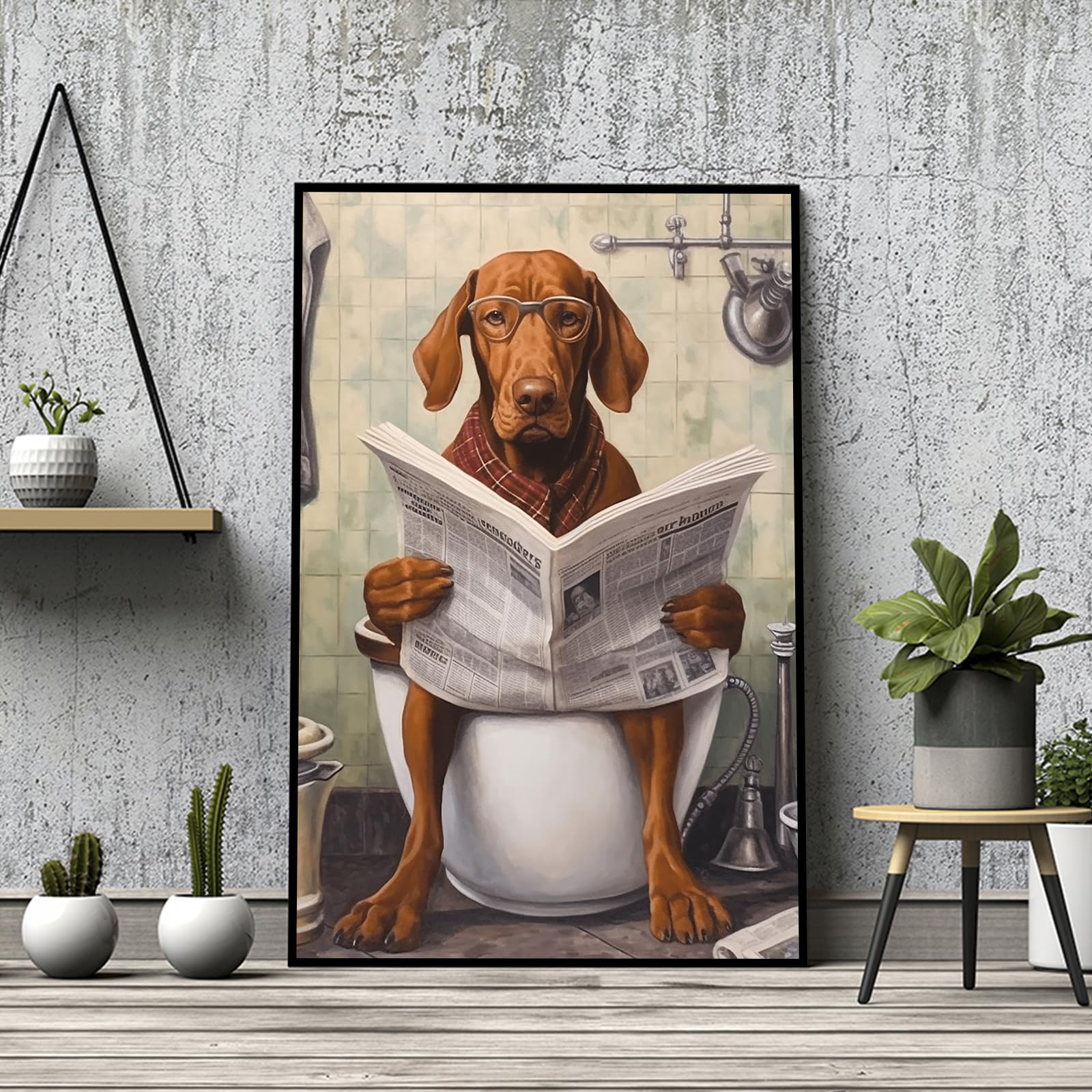 Foto 4 pulgar | Lienzo Decorativo Para Pared, Divertido Perro Leyendo El Periódico En El Inodoro, 40 X 60 Cm - Venta Internacional.