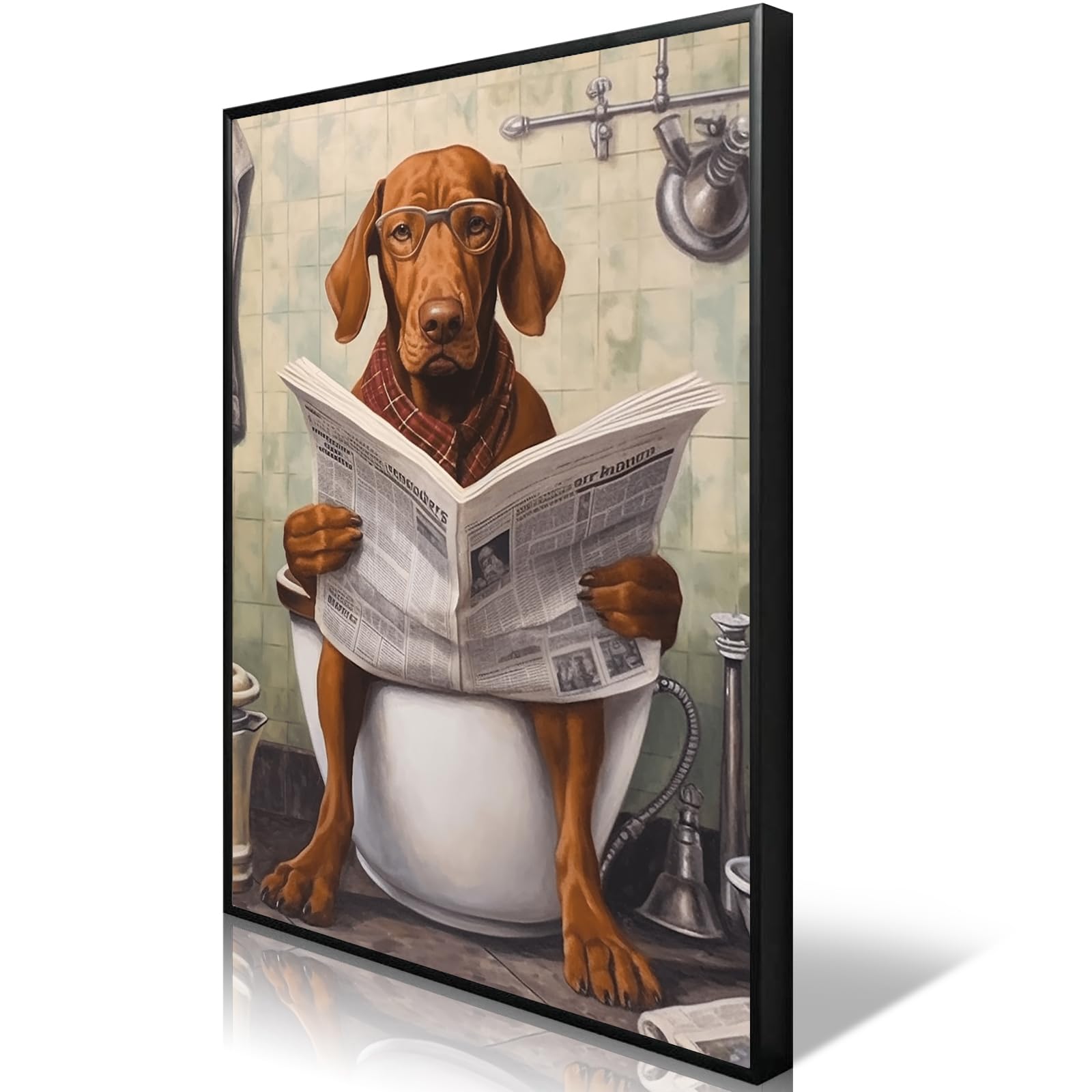 Foto 5 pulgar | Lienzo Decorativo Para Pared, Divertido Perro Leyendo El Periódico En El Inodoro, 40 X 60 Cm - Venta Internacional.